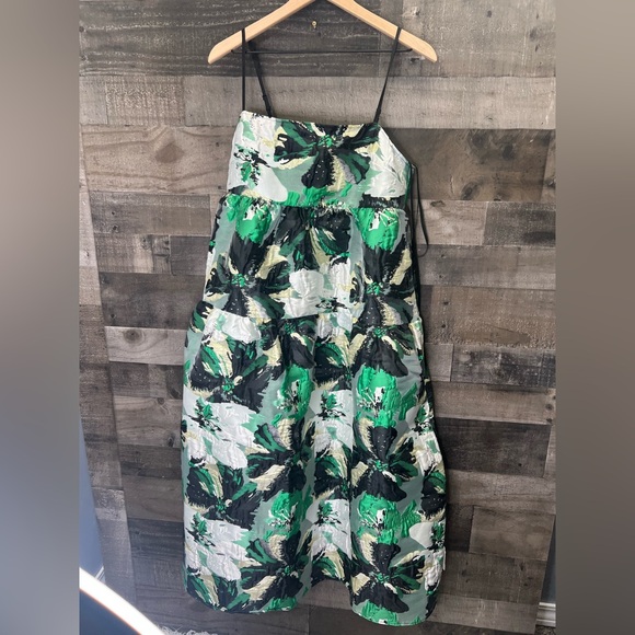 NWT US 10 ASOS EDITION tiered cami midi dress in abstract floral jacquard - Picture 2 of 12